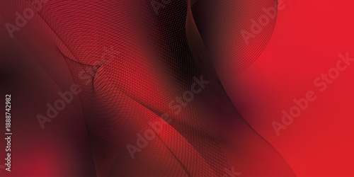 Abstract dark red background with flowing curved wave lines and fine mesh gradients, soft glow lighting, smooth motion blur, futuristic digital design, elegant minimal composition, high contrast shado