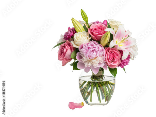 Elegant pink and white flower bouquet isolated on transparent background