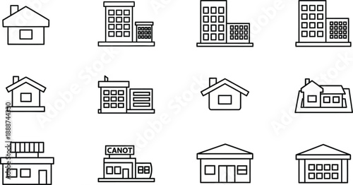 Black and White Building Icons Set