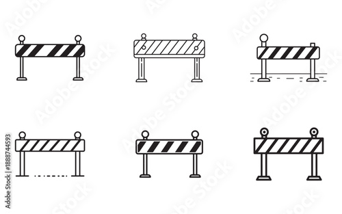 Set of Road Barrier Icons for Safety and Construction