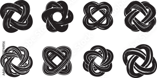 Set of black and white knot designs on white