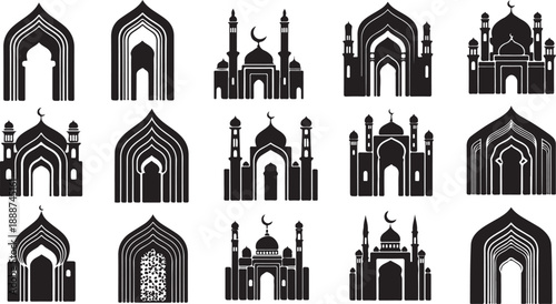 Islamic Architecture Symbols and Mosque Silhouettes Collection
