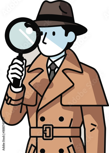 Cartoon Detective Holding Magnifying Glass