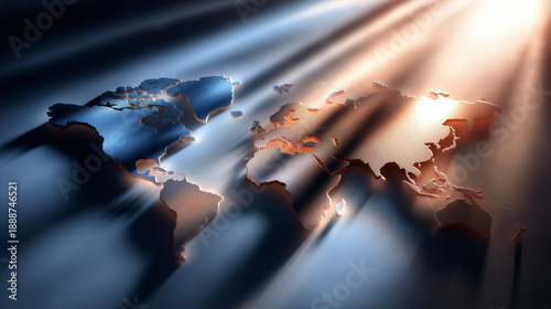 A world map without division lines, soft light, calm symbolism