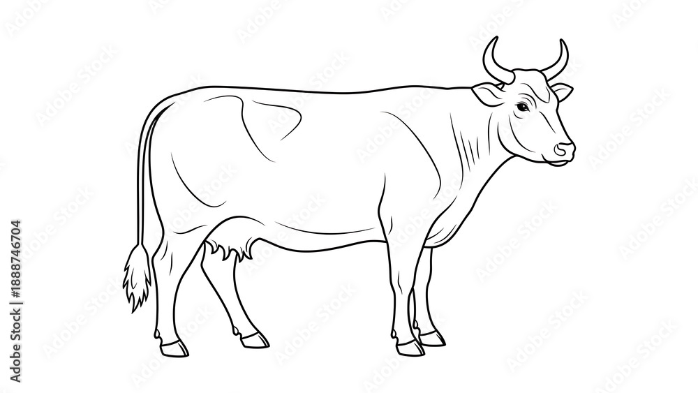 Fototapeta premium Cow Line Art Farm Animal Illustration