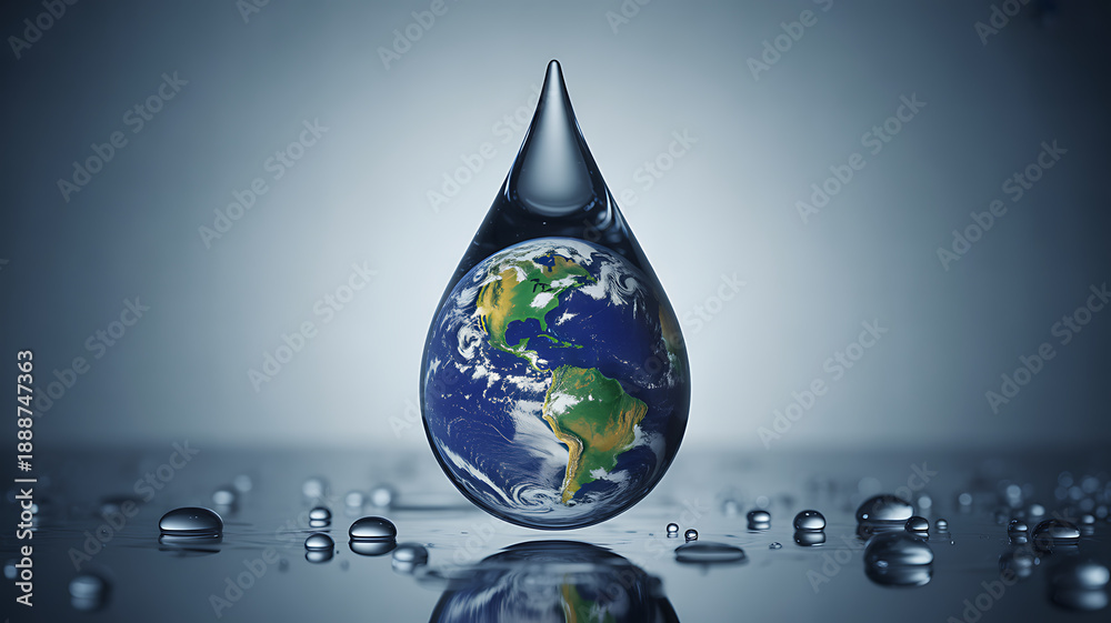 Obraz premium Earth within a water droplet