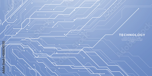 Thin circuit trace lines in white on a dark technology background. Abstract digital tech bg. Electronics and computer technology concept. Chip and circuit board.