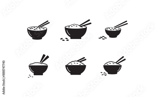 Six Bowls of Rice with Chopsticks