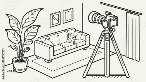 Photography Studio Setup with Camera and Interior Decor.