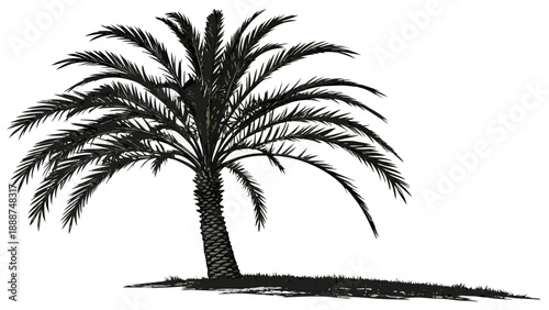 Silhouette of a Palm Tree with Spreading Fronds.