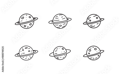 Six Planets with Rings Coloring Page for Kids