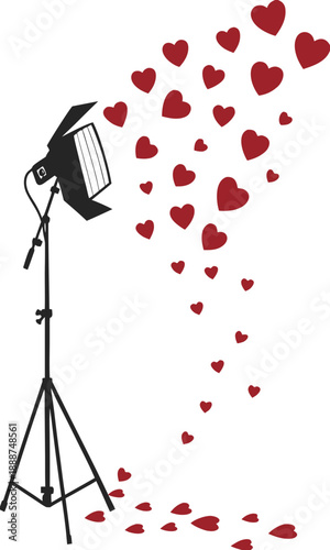 Spotlight of Love Hearts Radiating from a Stage Light.
