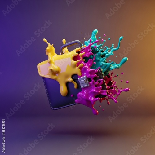 3D Business Briefcase with Paint Splash Explosion