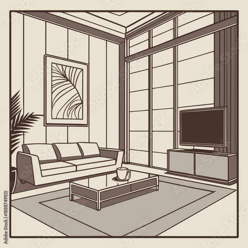 Elegant Living Room Interior Design with Modern Furniture.