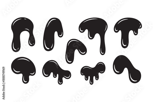 Cartoon black dripping goo and slime shapes vector set