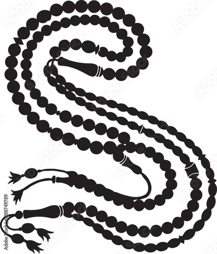 Black Rosary Beads with Tassels on White Background Illustration