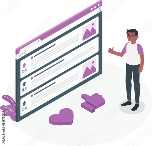 Man interacting with a large digital interface displaying various graphical elements and icons