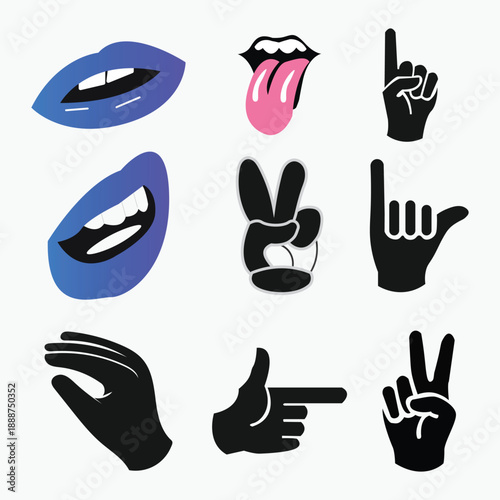 Wallpaper Mural Pop Art Style Vector Hand Gestures and Blue Lips Illustration Set Torontodigital.ca