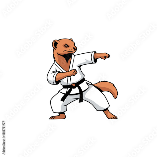Cartoon Mouse in Karate Uniform Practicing.