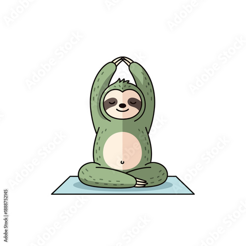 Cartoon Sloth Doing Yoga Pose.