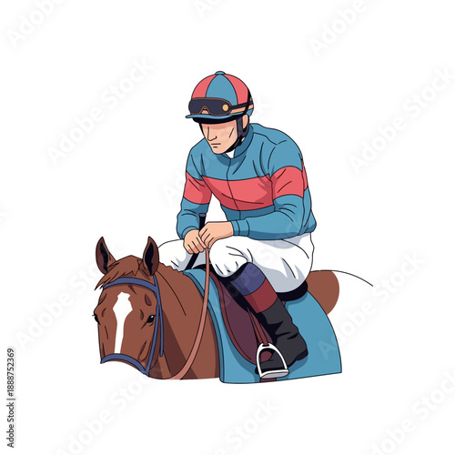 Jockey Riding Horse in Racing Attire.