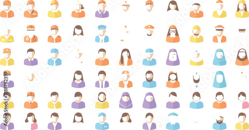 Flat people avatar icons set with diverse characters male female professions hairstyles and colorful profile illustrations