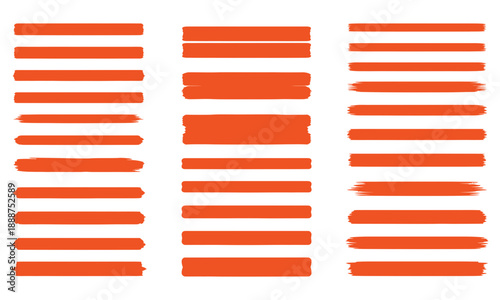 Collection of orange brush stroke lines on a white background brush strokes