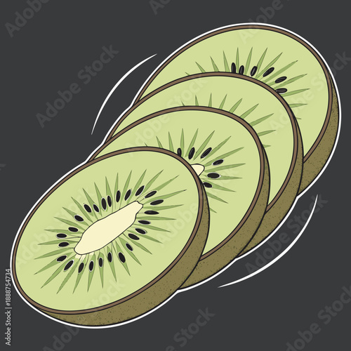Vibrant Sliced Kiwi Fruit Isolated on Dark Background