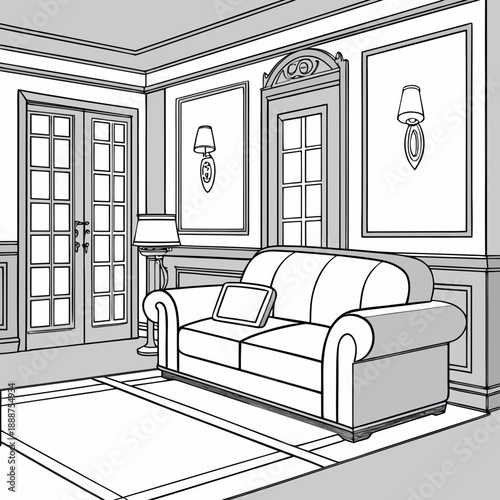 Elegant Living Room Interior Design Illustration 1.