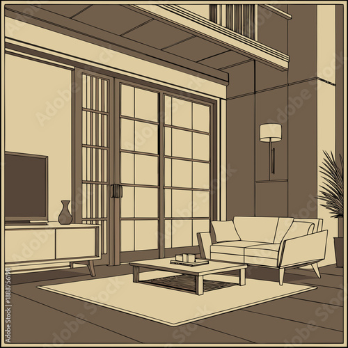 Minimalist Living Room Interior Design Illustration.
