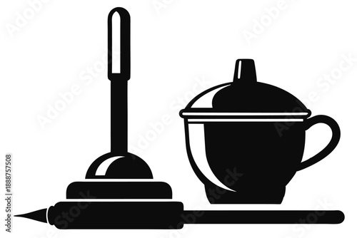 plunger with cup line art silhouette vector illustration