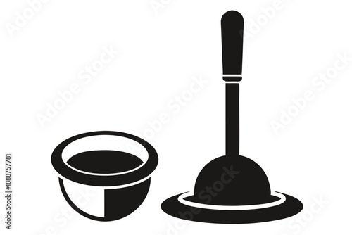 plunger with cup line art silhouette vector illustration
