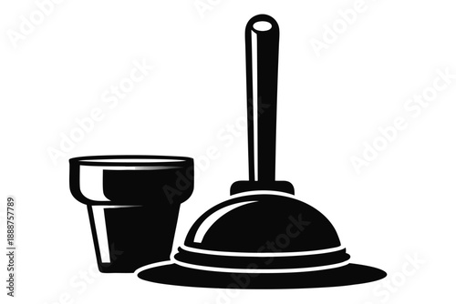 plunger with cup line art silhouette vector illustration