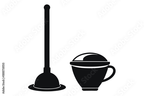 plunger with cup line art silhouette vector illustration