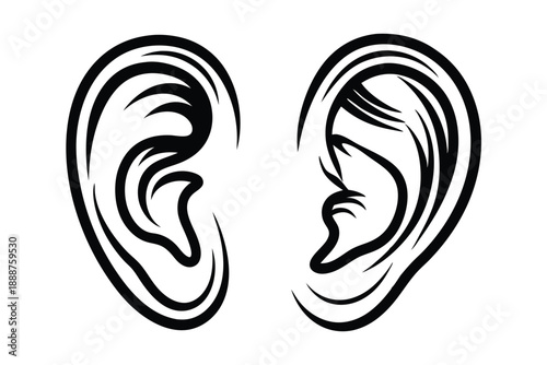 Minimalist Ear Icon Vector in Black and White Style for Hearing and Audio Concepts