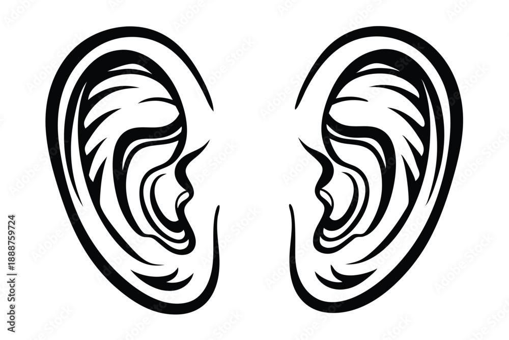 Naklejka premium Stylized Human Ear Icon for Audio Software Medical Applications and Health Literacy