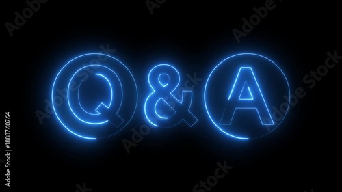 Neon Q and A question and answer icon animation on a black background. Glowing letters Q and A representing questions and answers concept. Modern Q&A design animation for support, FAQ, discussion, 