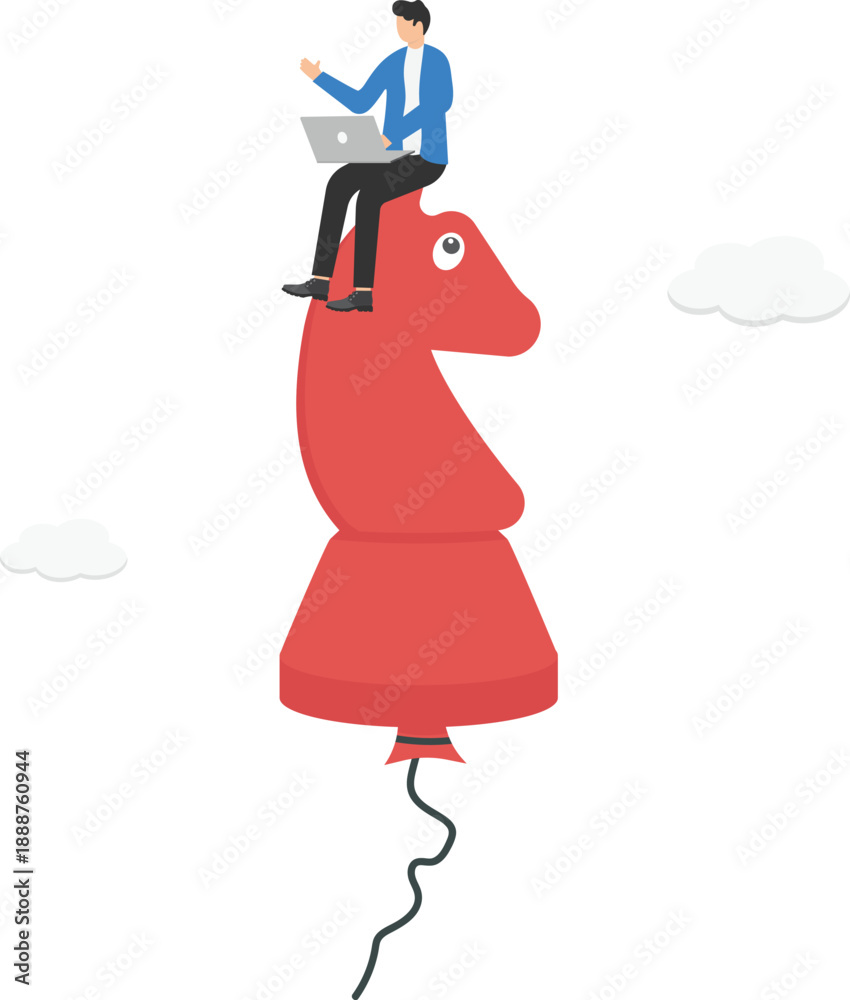 Fototapeta premium Businessman Sitting on Knight Balloon