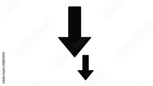 Black vector icons depicting two downward pointing arrows symbolizing direction reduction or download action against white background