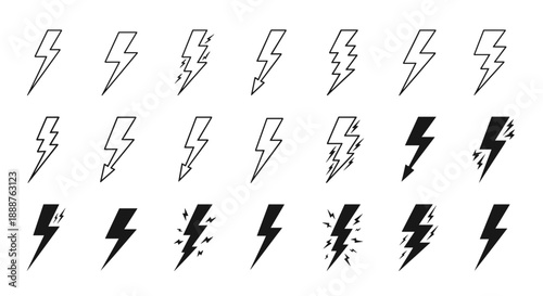 Lightning Bolt Icon Set in Various Styles for Graphic and Digital Design