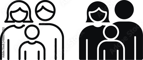 Family People Icons Set Showing Parents and Children Silhouettes