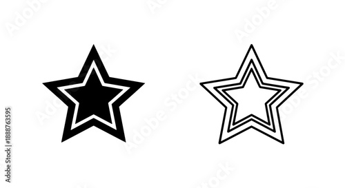Shining star vector icon set with detailed solid and outline versions, ideal for ratings, favorites, and achievement concepts.