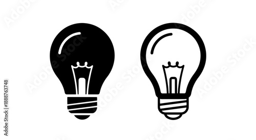 Creative Idea Lightbulb Icon Set - Solid and Outline Designs for Innovation and Solution Concepts