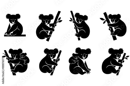 Set of koala vector silhouette illustration
