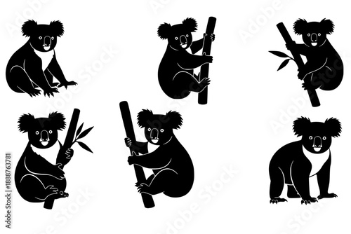 Set of koala vector silhouette illustration
