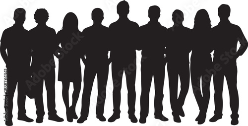 Group of people standing together in black silhouette form