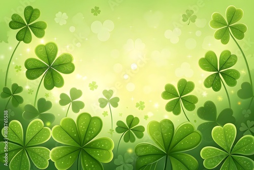 Vibrant St. Patrick’s Day Background with Green Clovers and Sparkling Bokeh Lights