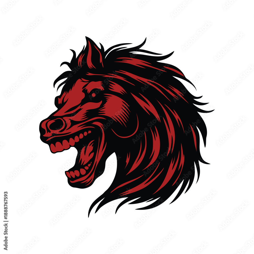 Fototapeta premium Fierce Red Horse Head Mascot Roaring Snarling Logo