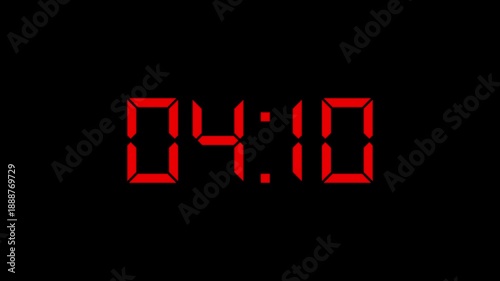 Countdown timer animation of 5 minutes on transparent background with alpha channels, 5 minutes countdown timer animation, countdown video.