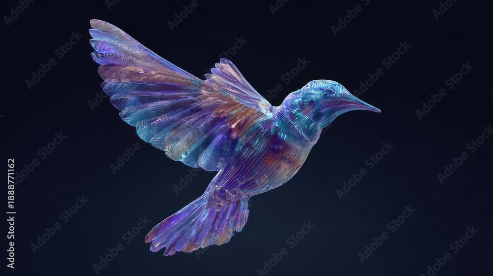 Fototapeta premium Abstract hummingbird in flight against dark background decorative illustration